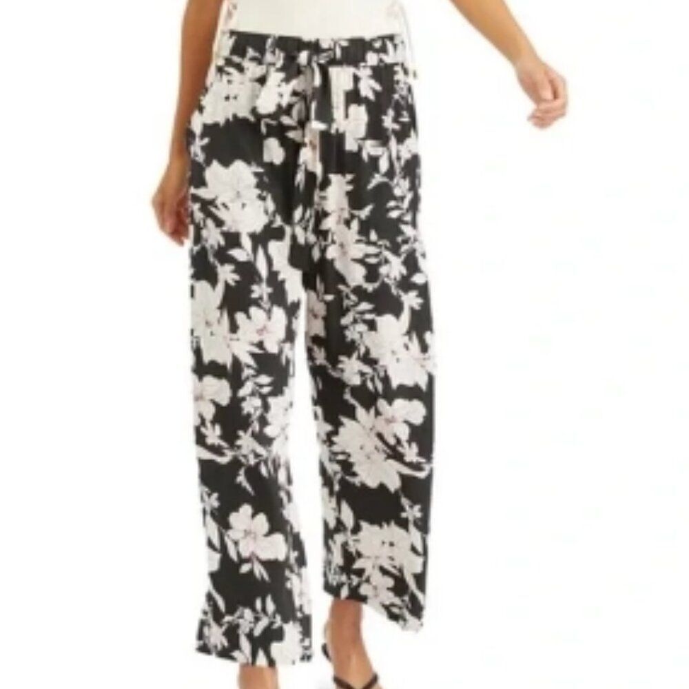 Sanctuary Floral Black and White Women's Wide Leg Pants in Large